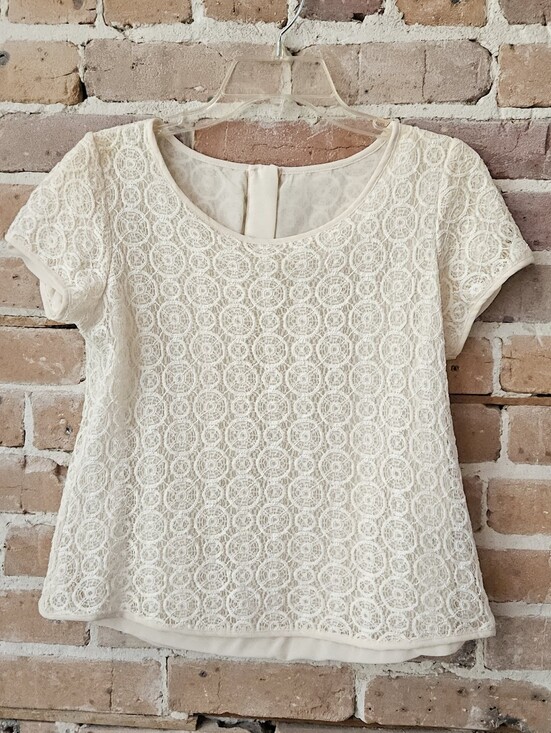 Tops - Women's Cream Lace Overlay Short-Sleeve Top